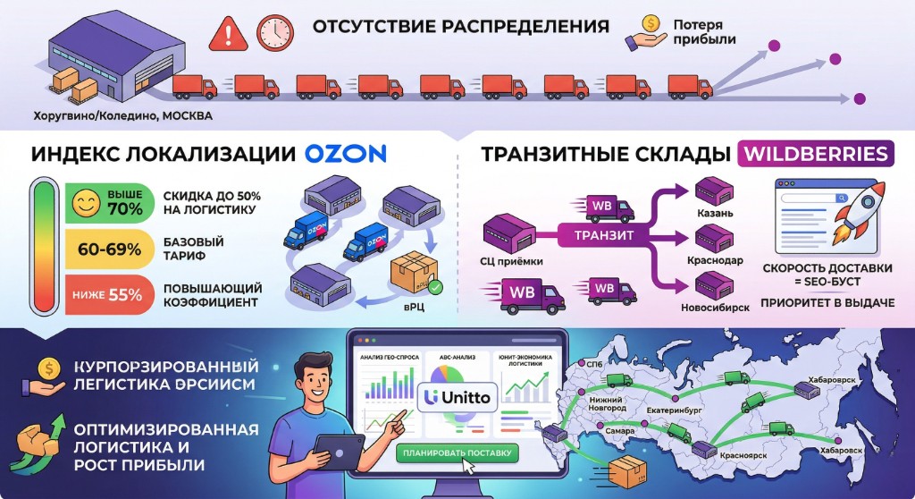 Индекс локализации Ozon и транзитные склады Wildberries: как распределить товар и сэкономить на логистике